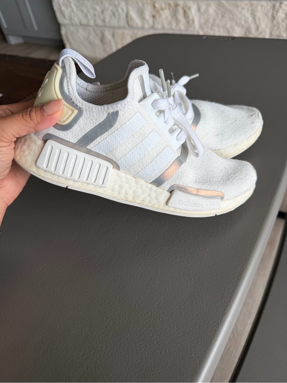adidas boost ladies 6 1/2  White Sneakers with Silver Accents